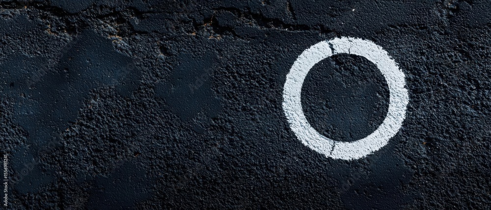 Poster close-up of a black surface with a white circle drawn on it. the circle is in the center of the imag