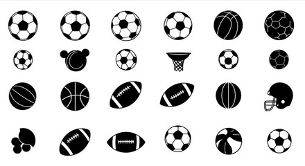 Minimalist sports ball icons set