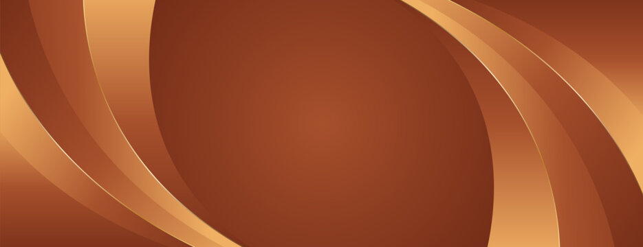 Elegant bronze luxury curve background with gold accents. Abstract modern banner design for websites, headers, sale templates, business ads, awards, events, and more