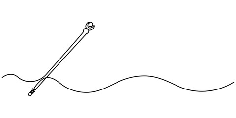 Magic stick continuous one line drawing. Line art Magic Wand, Magic wand linear drawn illustration continuous icon. Magic staff black one line vector icon, continuous line drawing of magic wand with. 