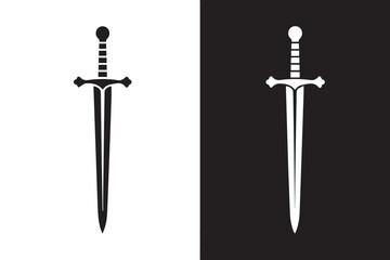customizable black and white medieval sword vector silhouette for logo design, branding, digital art, print, web projects