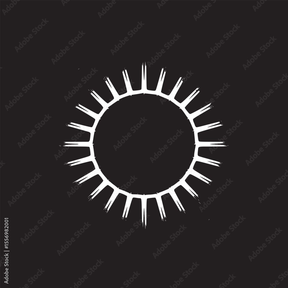 Poster abstract circular design with radiating lines and dark center on a muted dark background color