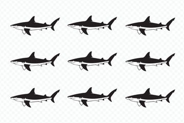 stylized shark silhouette vector graphics pack for ocean wildlife themes, marine biology presentations, poster and digital artwork