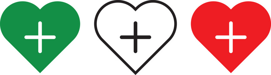 Obraz premium Cross plus heart medical logo icon vector, plus icon,geometric symbols for math, plus minus icon vector symbol illustration. 