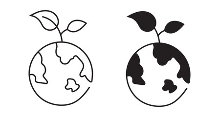 Green Earth Icons: Planet with Sprouting Leaf Symbols