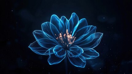 Obraz premium Digital art piece of a blue flower. the flower is in the center of the image, with its petals radiating outwards in a star-like pattern.