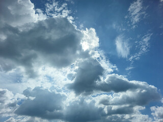 Blue sky with white clouds, natural background for weather, travel, environment, and inspirational...