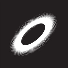 A white glowing ring with radiating lines on a black background creating a halo effect design