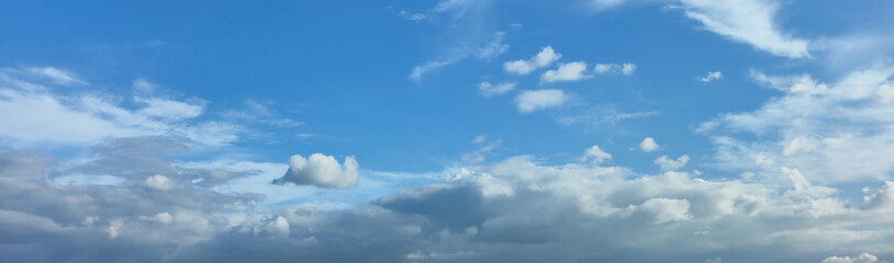 Blue sky with white clouds, natural background for weather, travel, environment, and inspirational...