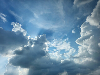 Blue sky with white clouds, natural background for weather, travel, environment, and inspirational...