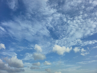 Blue sky with white clouds, natural background for weather, travel, environment, and inspirational...