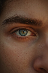 Macro Shot of Human Eye with Blue and Hazel Iris in Natural Light – Cinematic Realistic Close-Up of Eyelashes, Eyebrows, and Skin Texture