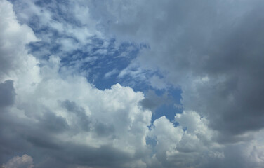 Blue sky with white clouds, natural background for weather, travel, environment, and inspirational...