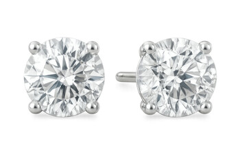 Close-up of two brilliant cut diamond earrings, showcasing their exquisite clarity and sparkle, isolated on a transparent background