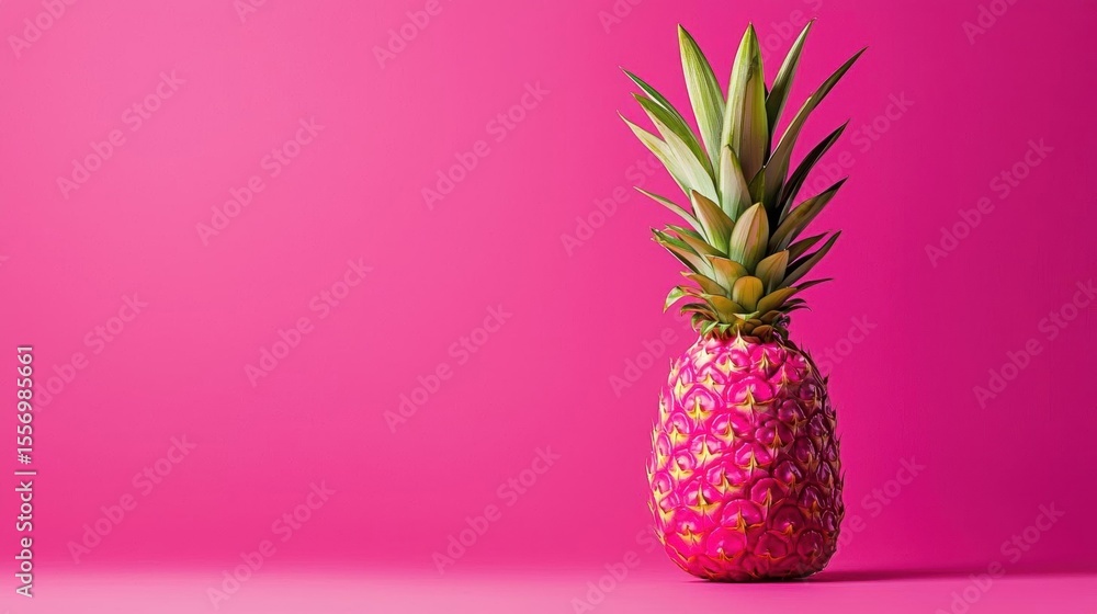 Poster 3d rendering of a pineapple on a pink background. the pineapple is in the center of the image, with 