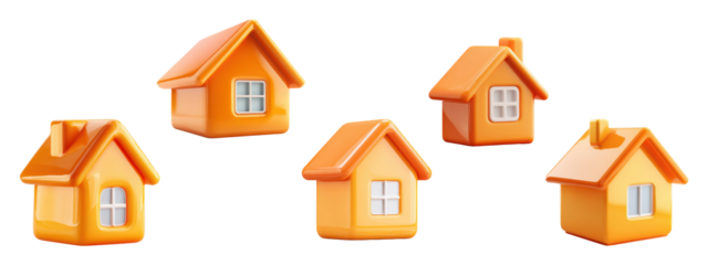  Orange Toy Houses Isolated on Transparent Background

