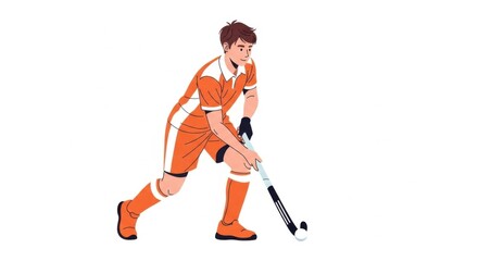 Obraz premium Field Hockey Player with Stick and Orange Uniform