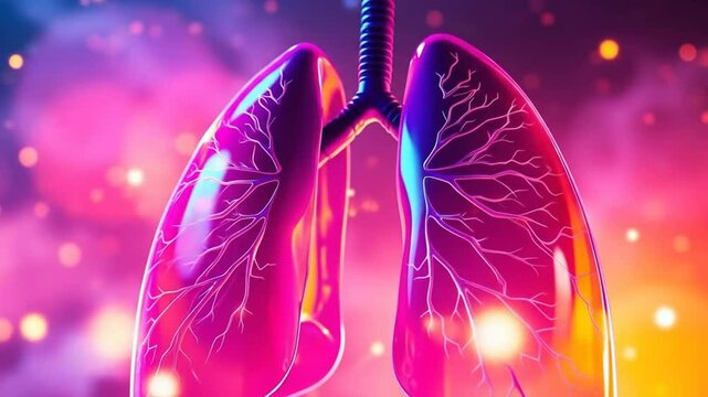 human lungs, respiratory system, potential medical applications, healthcare. Visualization of bronchi, alveoli, trachea in chest. 4k video