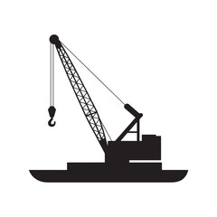 Silhouette of a Crane Vessel on a Ship, Showing Industrial Maritime Equipment and a Distinctive Lifting Hook, Set Against a Plain Background