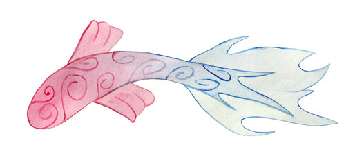 Watercolor Koi carp fish isolated on white background. Watercolor design element.