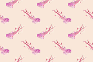 Seamless pattern with watercolor Koi carp fish.
