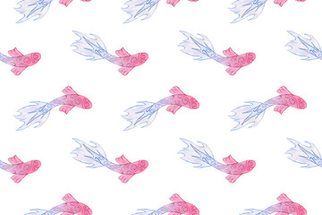 Seamless pattern with watercolor Koi carp fish.