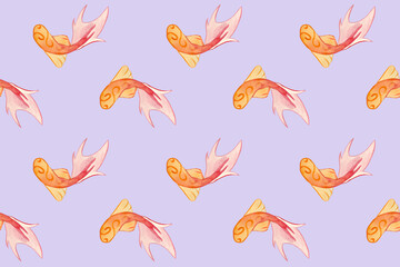 Seamless pattern with watercolor Koi carp fish.