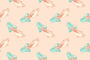 Seamless pattern with watercolor Koi carp fish.