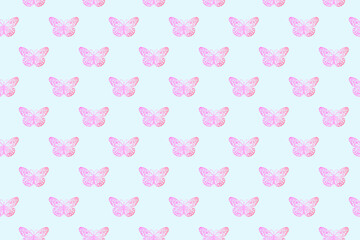 Seamless pattern with watercolor pink butterflies