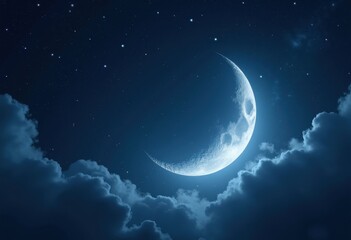 crescent moon silhouette starry night sky elegant visual serenity magic tranquil atmosphere cosmic beauty, stars, twilight, dusk, glow, mystery, jewel