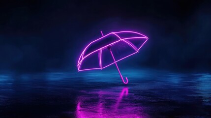 Digital illustration of an umbrella in the middle of a dark, foggy landscape.