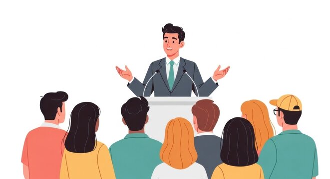 Man Giving Speech to Audience at Podium