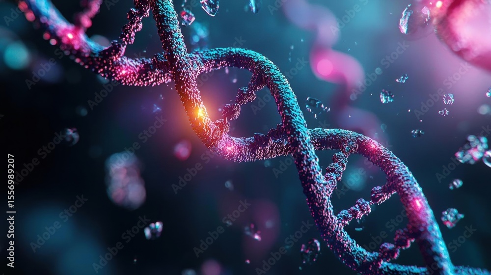 Poster close-up of a dna strand, which is a type of dna molecule. the strand is made up of multiple strands
