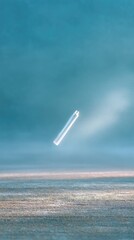 Silver Pen Floating Above Sparkling Surface, Blue Background