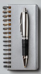 Silver Pen on Gray Spiral Notepad Mockup
