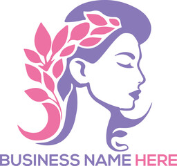 Natural beauty woman long hair Elegant artistic Lady Silhouette with Rose flower and Leaf Design minimalist Vector Illustration eco friendly beauty Women beauty salon spa hair minimalist logo design