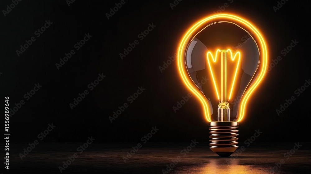 Poster close-up of a light bulb with a glowing orange glow. the light bulb is in the center of the image an