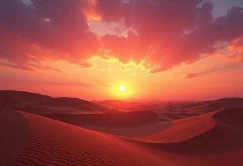  sand dunes sunset vibrant sky silhouette desert landscape colorful horizon evening serenity, nature, warmth, textures, tranquility, pink, orange, yellow © Yaroslava