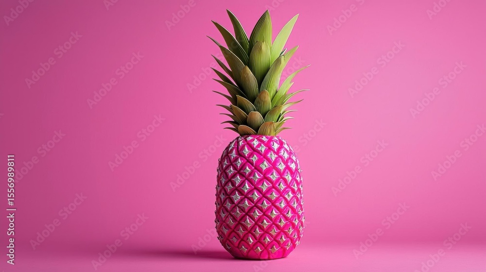 Poster 3d rendering of a pineapple on a pink background. the pineapple is in the center of the image and is