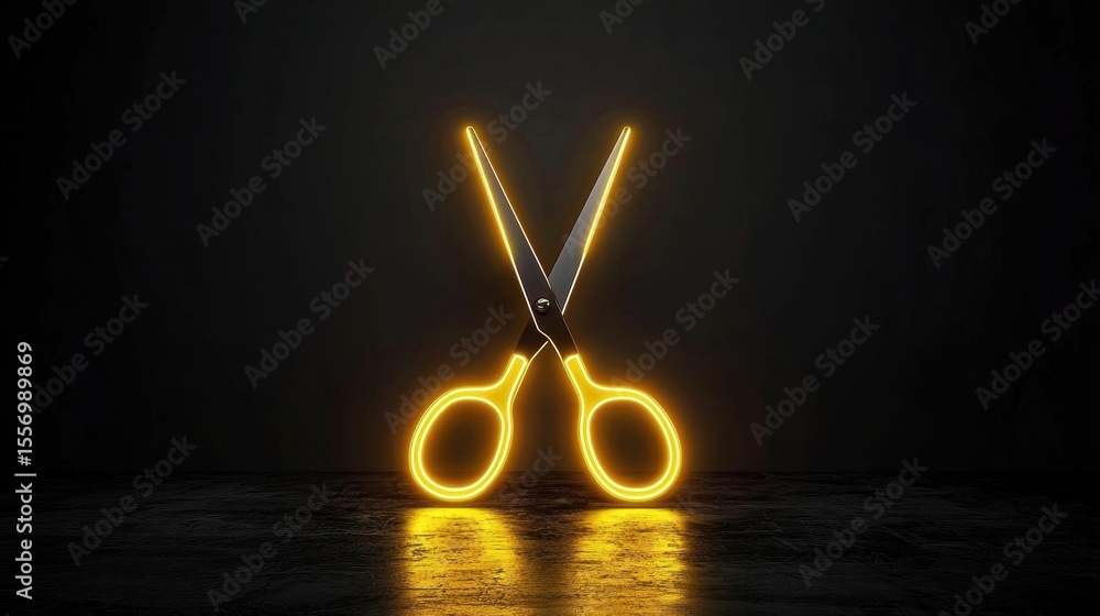 Poster digital illustration of a pair of scissors in the shape of the letter 