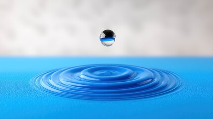 Silver Sphere Falling into Blue Water Creating Elegant Ripples