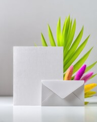 Silver Textured Card and Envelope Mockup with Dried Foliage