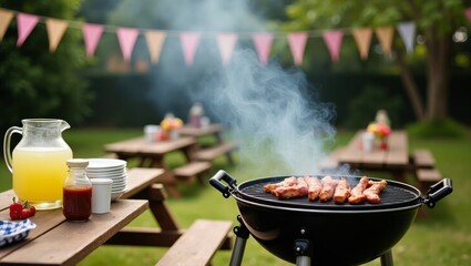 barbecue at sunset party in park