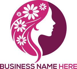 Natural beauty woman long hair Elegant artistic Lady Silhouette with Rose flower and Leaf Design minimalist Vector Illustration eco friendly beauty Women beauty salon spa hair minimalist logo design