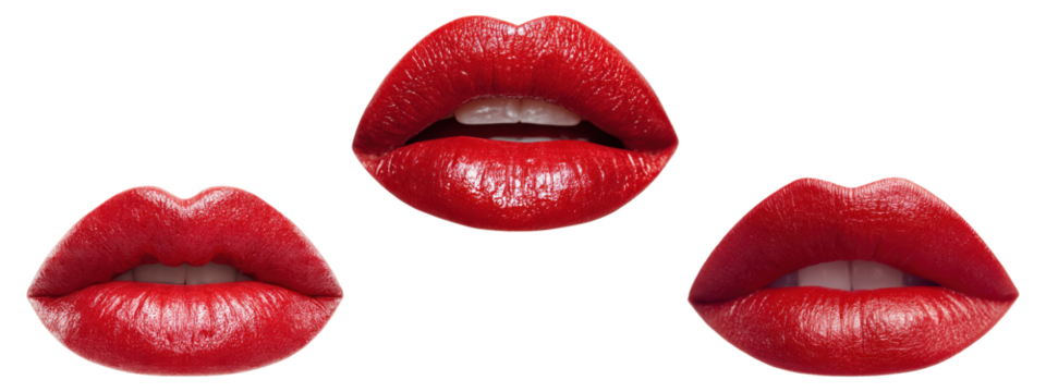  Sensual Red Lips Isolated on Transparent Background