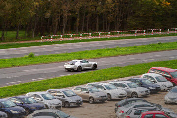 American Muscle car on the urban road