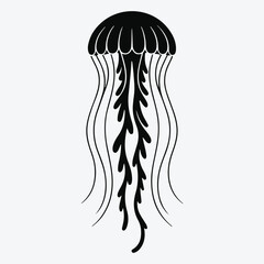 Simple black and white jellyfish illustration on white