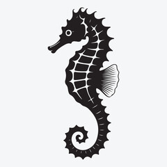 Fototapeta premium Black seahorse silhouette with detailed fin and tail curl