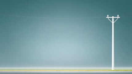 Single Electricity Pole in Barren Field Under Grey Sky