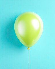 Single Light Green Balloon on Blue Background